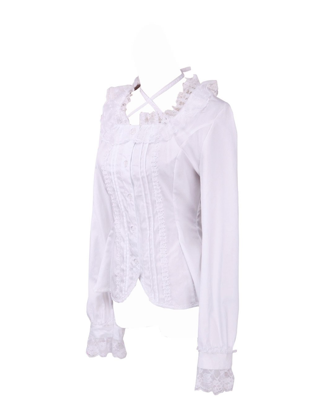 Antaina Weiß Baumwolle Spitze Rüsche Süß Sexy Viktorianisch Lolita Hemd Bluse,MEHRWEG