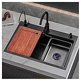 GJPDPZ Lavello quadrato da bar per cucina a vasca singola, lavello nero spazzolato, lavello a gradino per lavaggio verdure in acciaio inox (A 60 x 45 x 20 cm)