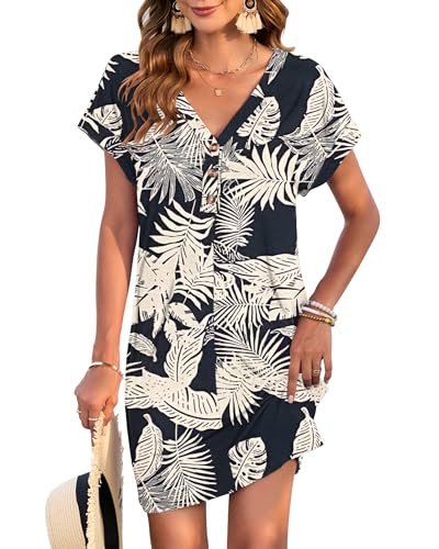 MOLERANI Women's Casual Summer T Shirt V Neck Dress,Selva Leaf,M