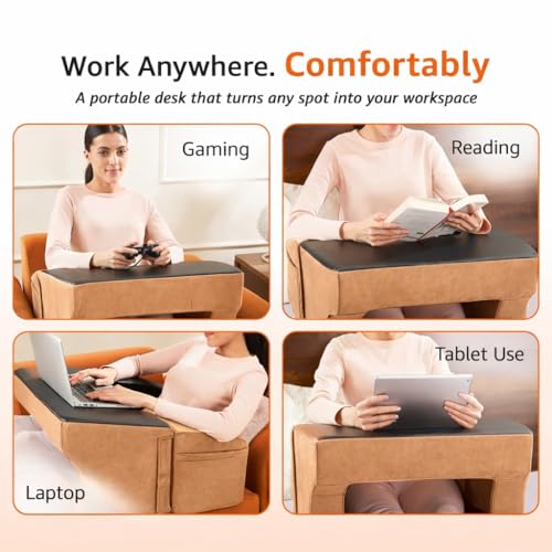 Image of Amazon Basics Foam Lapdesk Pillow for Laptop, Ergonomic Laptop Table Pillow for Bed, Sofa & Floor, Adjustable Height & Side Pocket, Portable Lap Desk for Work from Home, Study & Travel - Beige