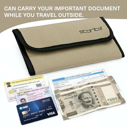 Image of Storite 1 Pack Two Wheeler /Car Document Holder (Beige-25.5 x 12 cm) | Vehicle Registration & Insurance Organizer with Sleek Design and Secure Storage Fits Driving Licence, RC Book, PUC