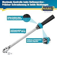 Hazet Drehmomentschlüssel 5122-2CT I Abtrieb: Vierkant 12,5 mm, 1/2 Zoll, Toleranz: 4%, 32 Zähne Betätigungswinkel 11,25 Grad I anwenderfreundliche Umschaltknarre für Auto und Fahrrad I 519mm – Ansicht 6