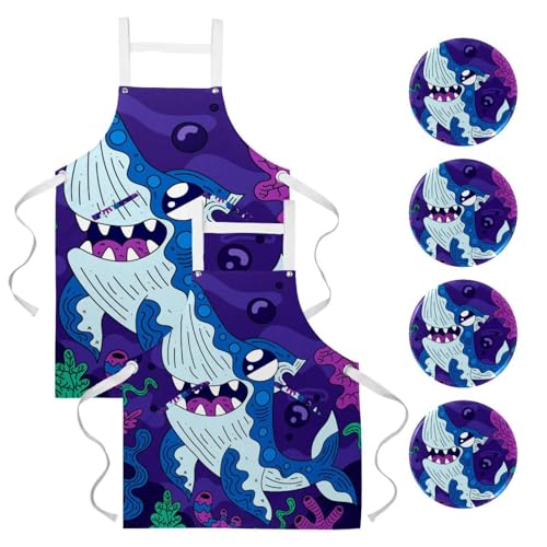 Tablier pour nettoyage de la maison et pâtisserie avec motif requin ondulé