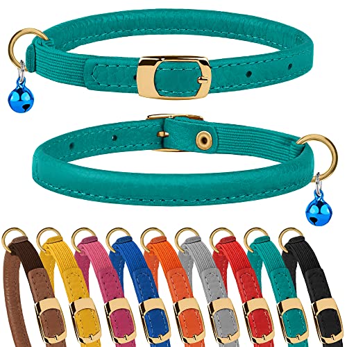 Murom Rolled Leather Cat Collar With Elastic Strap Safety Adjustable Pet Collars For Cats Kitten Yellow Red Pink Blue Orange Brown Gray (Mint Green) #TOP20