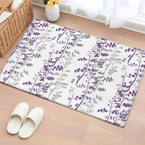 Rectangle Area Rug 24x36in, Rustic Purple Gray Leaf Floor Carpet