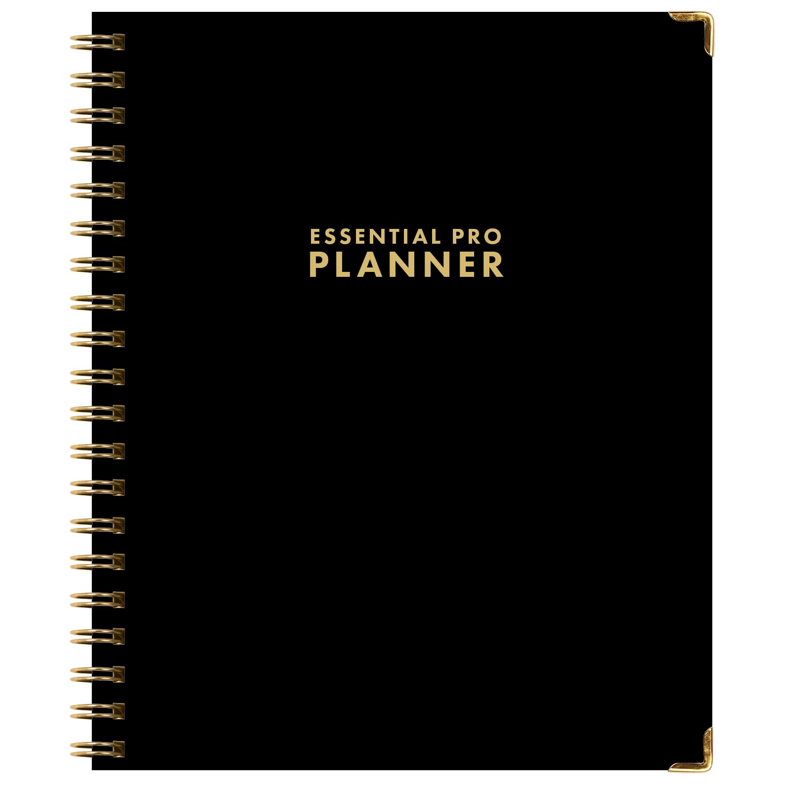 DELUXE ESSENTIAL PRO - Agenda diaria, semanal y mensual sin fecha, pestañas mensuales, seguimiento diario, páginas de notas, bolsillo de almacenamiento, marcapáginas con notas adhesivas (negro)