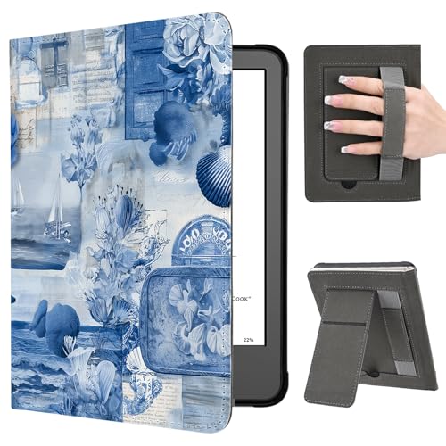 Idocolors Cute Blue World Flower Case for 7" Kindle Paperwhite (12th Gen-2024), Slim Foldable Stand PU Shell KPW6 Cover with Hand Strap, Auto-Wake/Sleep Protective Case for Women by Idocolors - Used condition - US$22.56