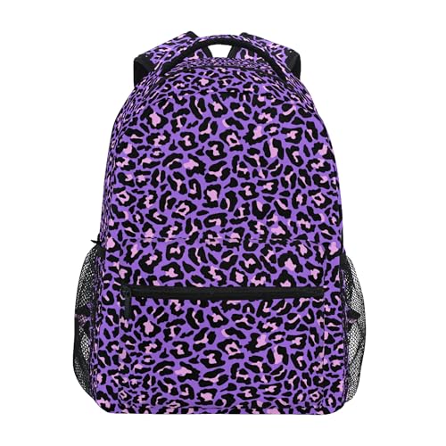 Image of Children's Backpack, Schoolbag Neon Purple And Pink Leopard Large Capacity Students Bookbag Rucksack Knapsack for Boys Girls Adults Teen