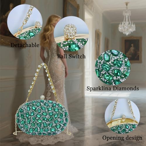 Image of Sparkling Crystal Diamond Women's Rhinestone Clutch Purse with Round Pearl Clasp