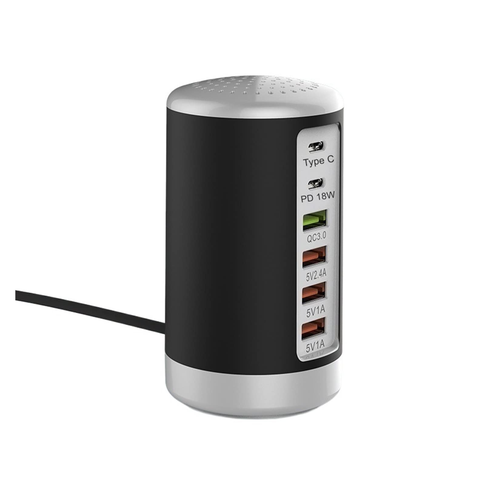 Concentrateur de Chargeur USB Multi-Ports QC3.0 65W Chargeur Rapide USB Multi 6 Ports Type C PD Chargeur Station de Chargement de téléphone Portable(Zwart)