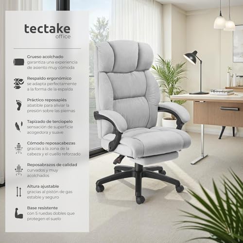 Miniatura 3 de Tectake Silla Oficina Ergonomica Con Reposapiés Desplegable, Mobiliario De Oficina, Reposabrazos Ajustables, Sillas Oficina, Sillón, Silla Escritorio, Sillas Escritorio - Gris