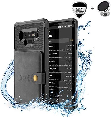 Galaxy Note 9 Case, Sumsung Note 9 Wallet Flip Leather Kickstand Fit Magnetic Wireless Car Charger Mount Slim Durable Shockproof Protective Case Cover with Card Holder (Black)