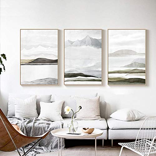 Moderne Blanc Neige Montagnes posters 3 pièces pour illuminer un salon sombre