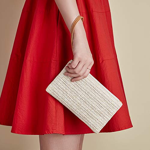 2 Pieces Straw Clutch Purse Straw Handbag For Women Summer Beach Straw Bag Bohemian Wristlet Bag (Beige-White, Beige-Yellow) #TOP5