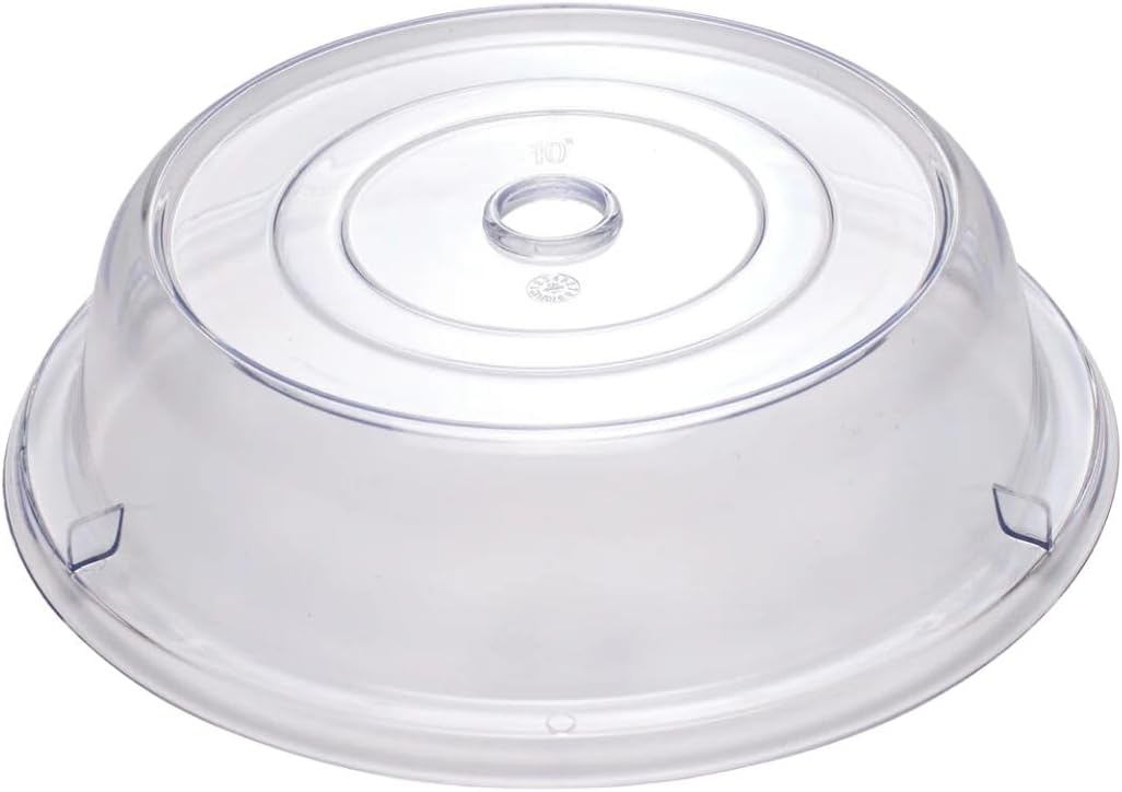 Soro Essentials- 10" Clear Polycarbonate Plate Cover Set of 12- Chip and Break Resistant Plastic Round Plate Covers Clear Plastic Splatter Cover With Finger Hole FoodService Products Plate Cover