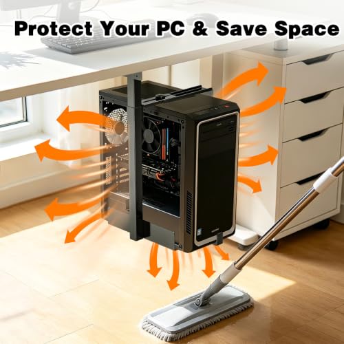 Soporte para PC bajo escritorio, capacidad hasta 77 lb, montaje en pared, altura ajustable 3.9–18.5", ancho ajustable 5.1–8.5", soporte para torre de computadora miniatura 6