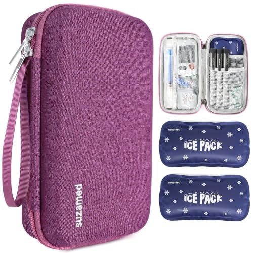 Image of Insulin Cooler Travel Case, 2x150g Ice Pack TSA Approved, Burgundy | EVA Insulation Travel Medicine Kit for 1-5 Pens & Diabetic Supplies, Diabetes Care, Portable Handle for Daily Use & Trip