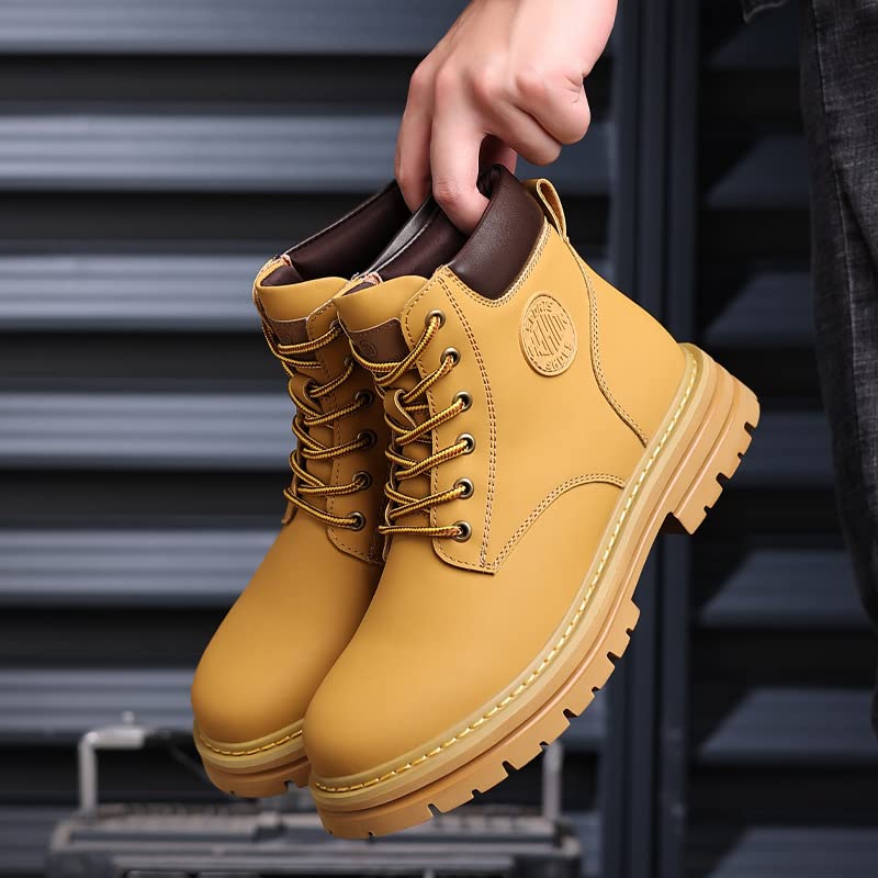 PDUEX Thermal Products Kick not Bad Leather Rhubarb Boots 2022 Autumn and Winter New Retro Tooling Boots Hand-Stitched Boots Men's Shoes Trend to Protect Your feet (Color : Yellow, Size : 11)4