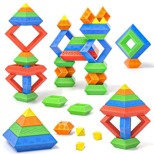 Blocks Building Toys for Toddlers 1-3 3-5, Pyramid Stacking Blocks Preschool Educational Toys for Ages 2 3 4 5 6 Boys & Girls Learning Stem Sensory Toys Kids Birthday, 30PCS