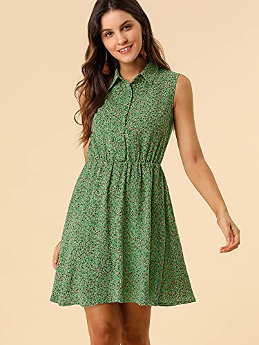Image of Allegra K Women's Floral Printed Half Placket Above Knee Summer Sleeveless Belted Dress
