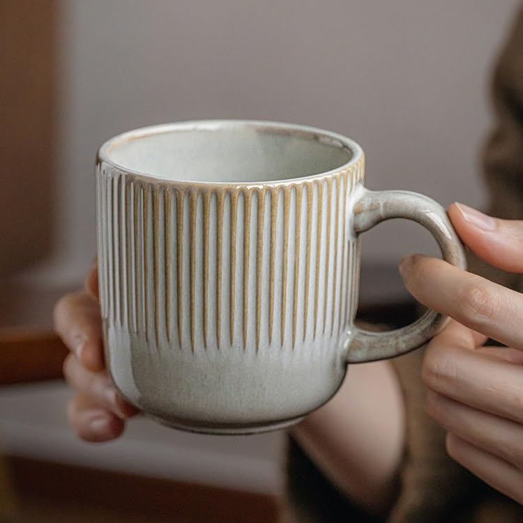 ENGENDER Tazas Cafe Taza de cerámica for café y Leche Estilo Retro 360 ​​ml con Relieve Vertical, Ligeros Defectos Mug Cups(360ml*2)