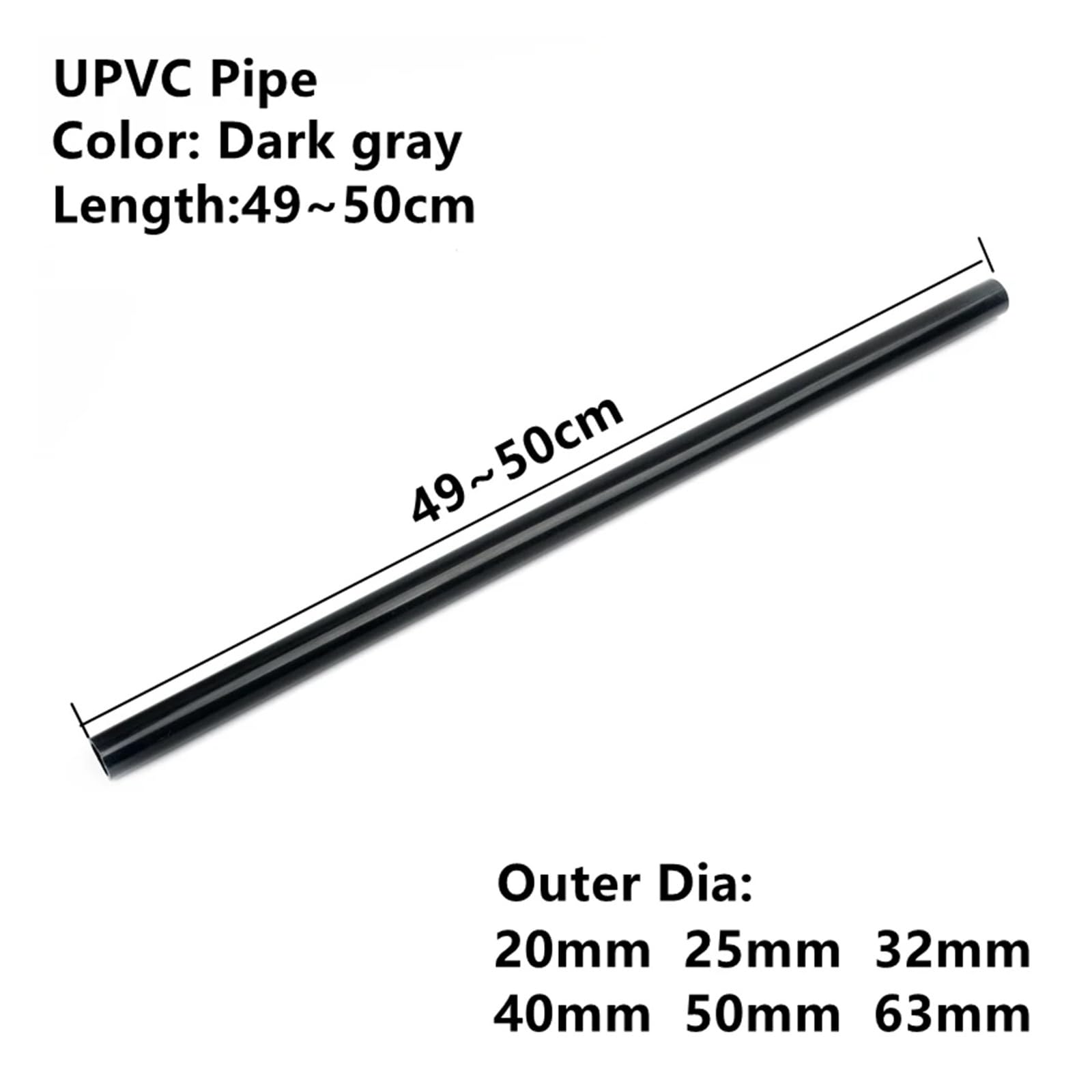 1PC 20~63mm ciemnoszary złącze rury UPVC proste kolanko Tee nawadnianie ogrodu DIY akcesoria zbiornik na wodę akwariową złącza zasilające(UPVC Pipe,63mm (1 PC))