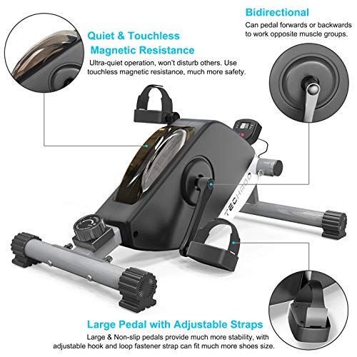 TECHMOO Pedal Exerciser Compact Magnetic Peddler Stationary Cycle Bike Mini Under Desk Exercise Workout Bike for Legs Arms Portable Indoor Office Low Impact Fitness Exercise with Adjustable Resistance - Thumbnail 6