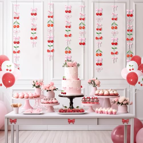 Image of Cherry Party Decorations Cherry and Bow Hanging Banner Cherry On Top Baby Shower Decorations for Birthday Bridal Shower Bachelorette Wedding Party Supplies