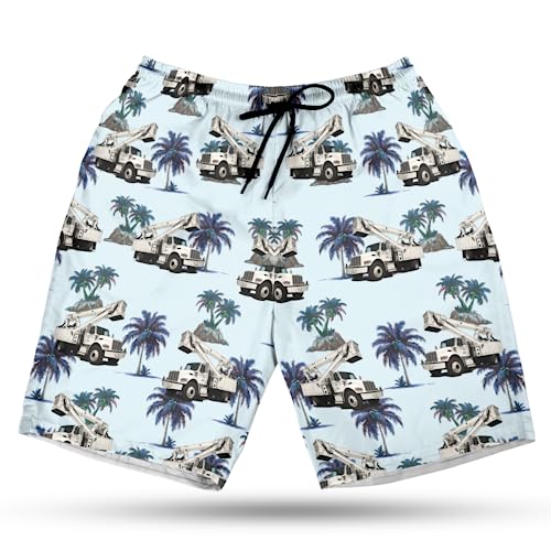 V-DECORPARKS Electrician Men's Swim Trunks - Powerline Worker Hawaiian Shorts for Men, Men's Summer Bathing Shorts Set 01
