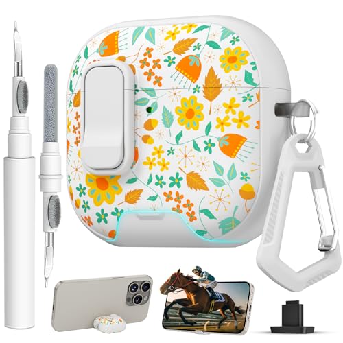 Image of for AirPods 4 Case with Safty Lock & Phone Stand,Cute Floral Pattern Style | PC & TPU Dual Layer Protective Cover with Keychain & Cleaner Pen for Apple AirPod 4th Generation 2024 Women (Daisy)