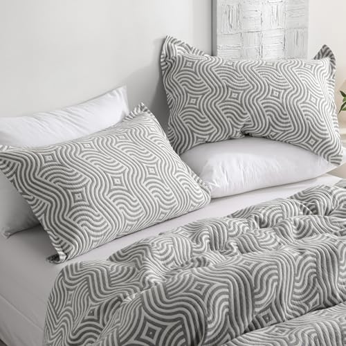 NTBAY Muslin Cotton Queen Pillow Shams, Set of 2, 20x30, Geometric Ripples