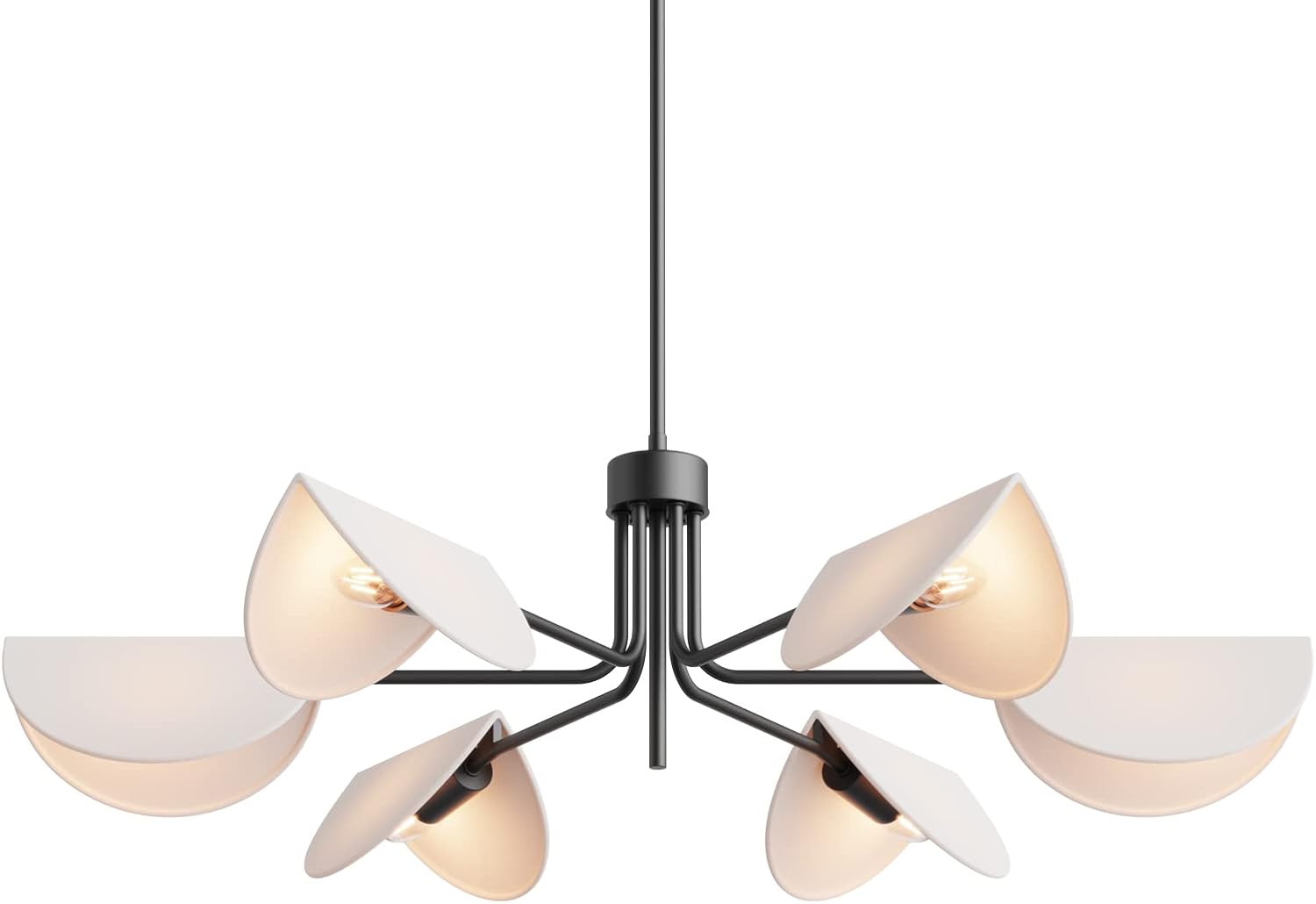SEOL-Light 6-Light Fold White Linen Blossom Shades Chandelier with Black Metal Stems,E12,240W,35" Dia Large;
