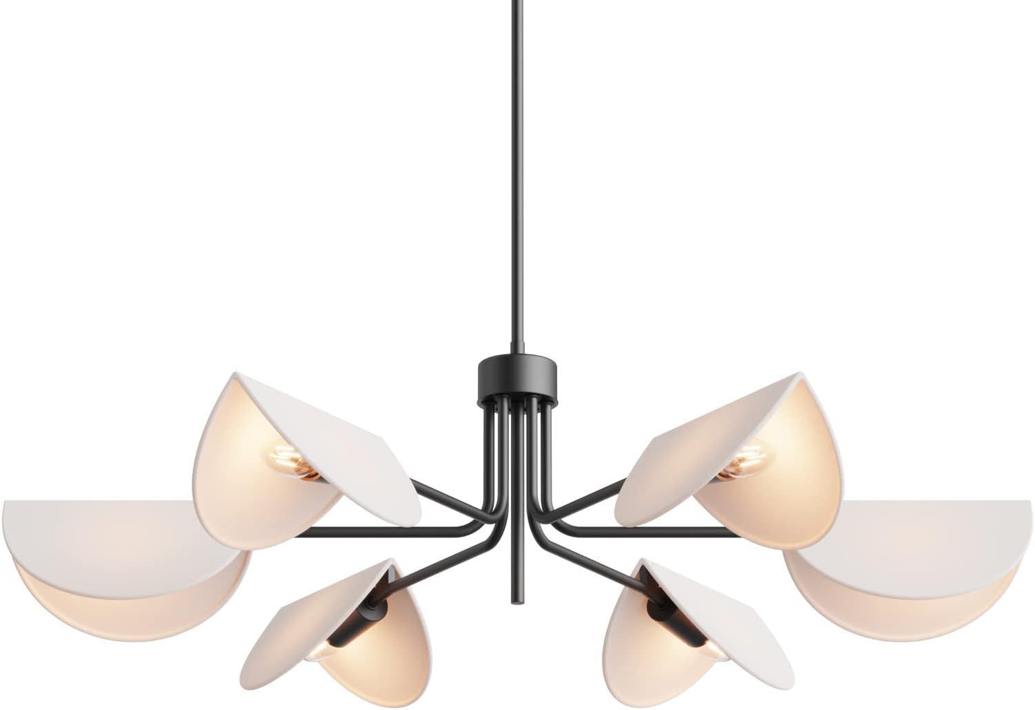 SEOL-Light 6-Light Fold White Linen Blossom Shades Chandelier with Black Metal Stems,E12,240W,35" Dia Large;