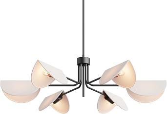 ثريا زهر الكتان الأبيض القابل للطي 6-Light مع سواعد معدنية سوداء ، E12،240W ، 35 "Dia Large;