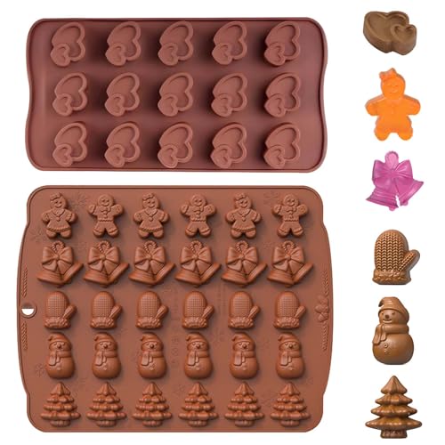 iTYOOS 2 Pièces Moule Chocolat, Moule Silicone Chocolat, Moule Coeur, Moule Tablette Chocolat, Moule Noel, Moule Chocolat Noel, Moule a Chocolat pour Mariage,...