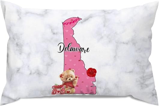 Delaware State Map American Lumbar Throw Pillow Covers 12x18inValentines Day Love Sweety Farmhouse Accent Decor Rectangle Decorative Cushion Cases for Couch Bed Sofa Wedding Engagement Anniversary