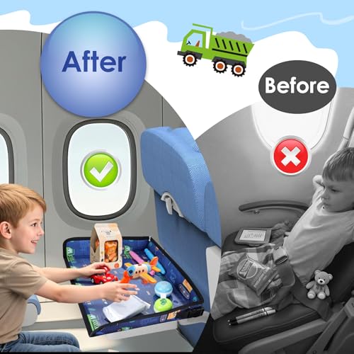 Image of Kids Tray Table Cover, Airplane Tray Cover with Pockets | Airplane Travel Essentials for Kids, Portable Airplane Must Haves for Toddler on Plane or Train and Flying Supplies