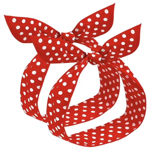 URYVAIW Fascia Capelli a Pois con Fiocco (Set da 2), Cerchietto Retro Vintage Anni '50 Elastico con Nodo, Ideale per Halloween, Natale, Feste a Tema e Uso Quotidiano, Colore: Rosso (Design 2)