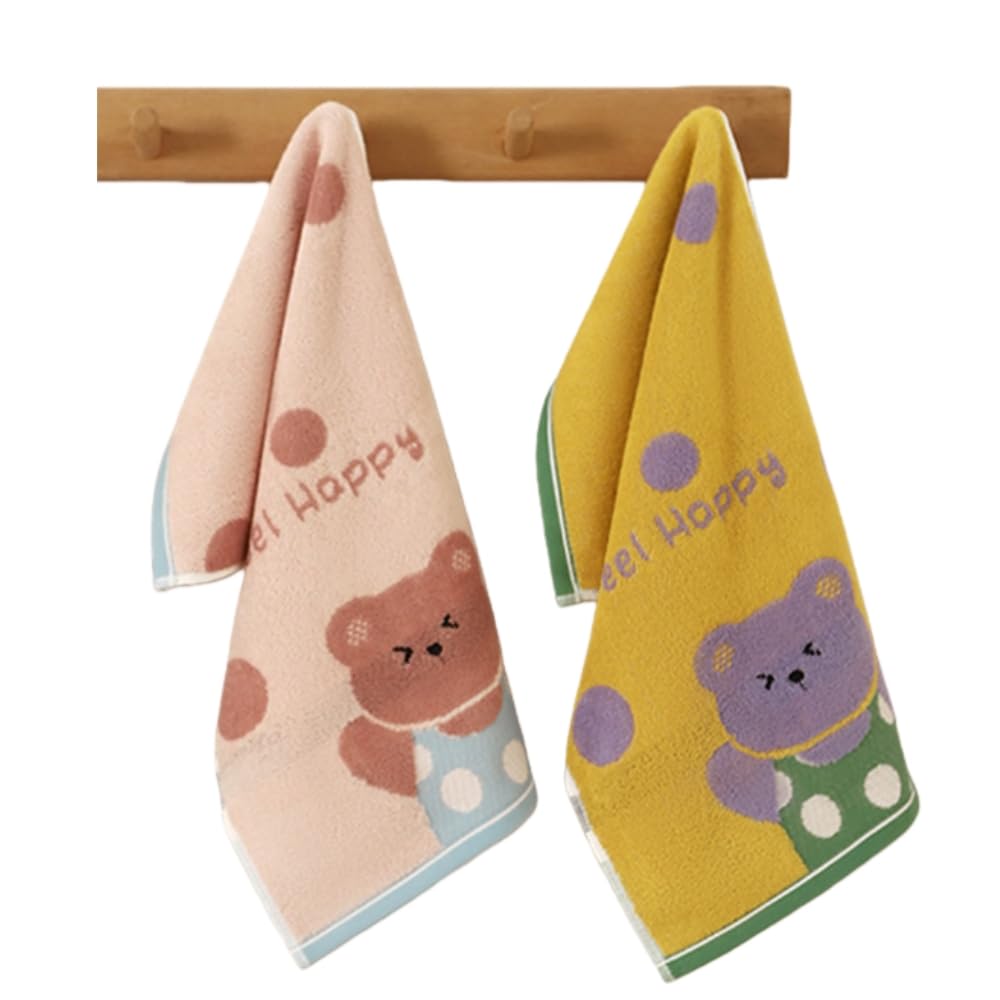 OMEIU Store 2PCS Children's Facial Towel, Kids Washcloth Towels, Cotton Kids Face Towels, Cute Kitty dog Hand Towel Set, Children Wash Cloths for Hand Face Shower, 33x 73 CM (Bear) — image 1