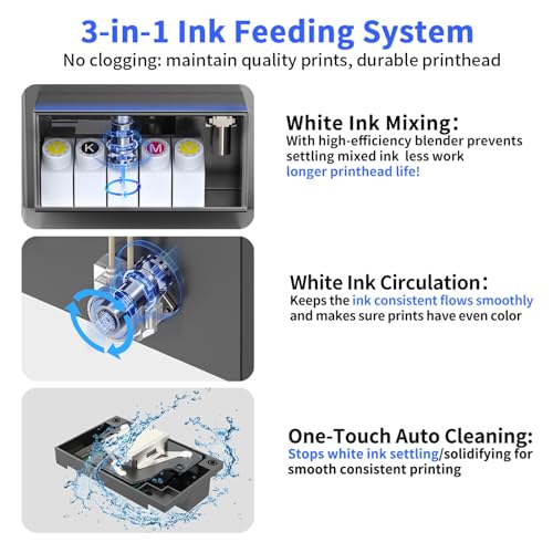 Image of DSV A3 DTF Printer with L1800 Printhead, Built-in White Ink Recirculation & Anti-Clog Self-Cleaning, 2880DPI High-Speed Transfer Kit with Curing Oven, Includes 2-Year Ink Supply