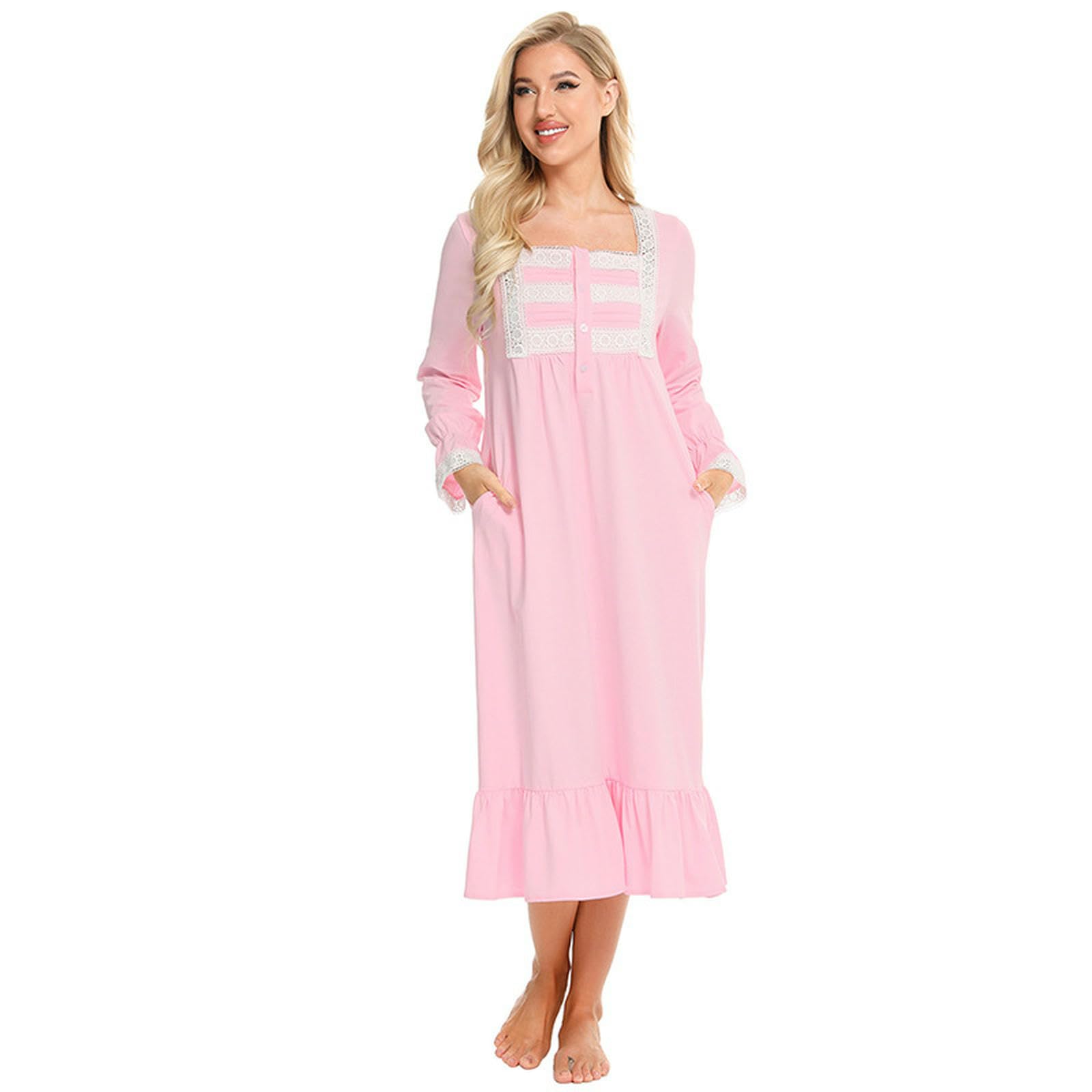Pigiama da Donna Pigiami A Manica Lunga Vittoriani Abito Principessa Bianco Festa di Halloween Abiti Casa-Rosa-XL