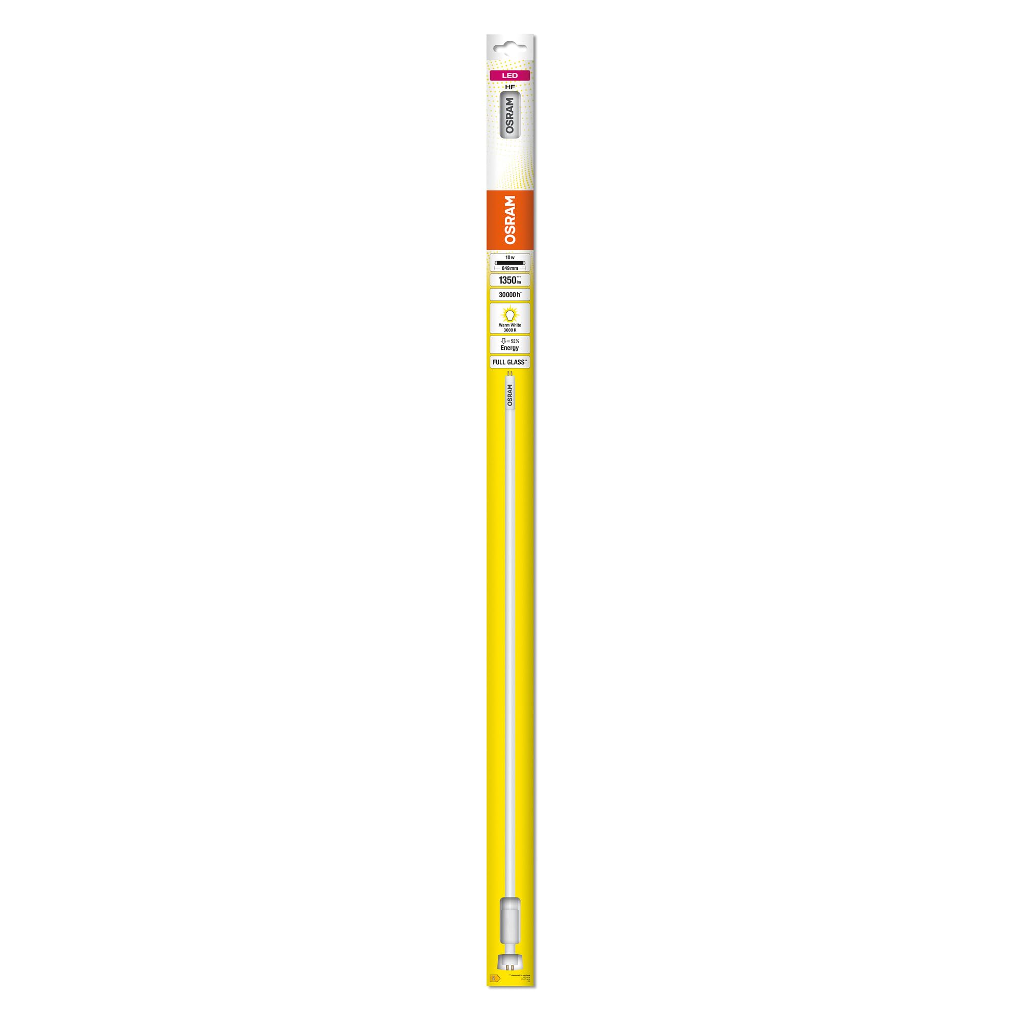 OSRAM LED TUBE T5 HF HE21 849 mm, tubo LED lineal, 10W, 1350lm, 3000K, luz blanca cálida, reemplazo LED de tubos fluorescentes T5 convencionales con casquillo G5, larga vida, optimo consumo de energía