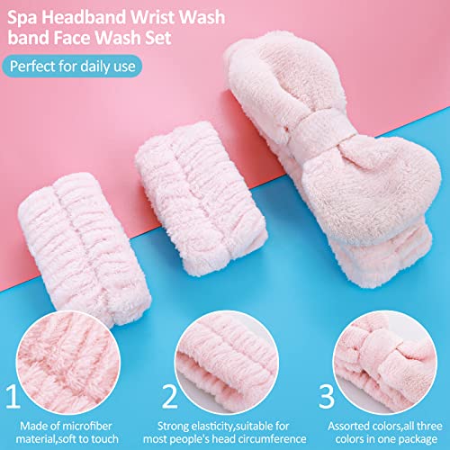 Wllhyf 3 Pieces Spa Headband Face Washing Wristbands Straps Headbands Set For Women Girls Washing Face Towel Wristbands Hair Headband Elastic Wrist Makeup Prevent Liquids From Spilling Down Your Arms (Pink) #TOP5