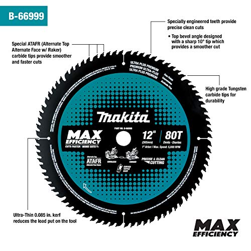 Makita B-66999 12" 80T Carbide-Tipped Max Efficiency Miter Saw Blade #TOP5