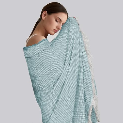 MANEMI Manta Sofá 130x170 cm Algodón, Hecha en España, Suave y Transpirable, Diseño de Cuadros con Flecos Bicolor - para Sofá, Cama, Viajes y Decoración,Manta 70% Algodón 30% Poliéster