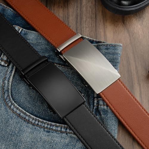 Image of Zitahli Leather Ratchet Belt for Men - 2 Pack Mens belt,Customizable Fit