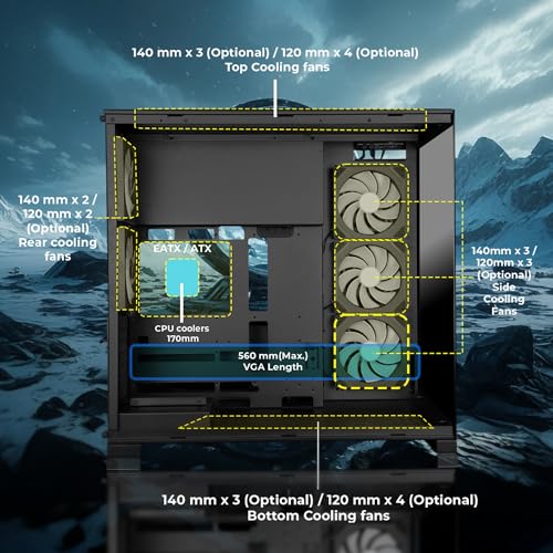 Image of Zebronics Premium Gaming Case, Full-Tower, EATX, ATX, 5 ARGB Fans, Upto 480mm AIO Support, Type-C, USB 3.0, Vertical GPU, Dual Chamber, Magnetic Dust Filter (Shadowcore, Black)