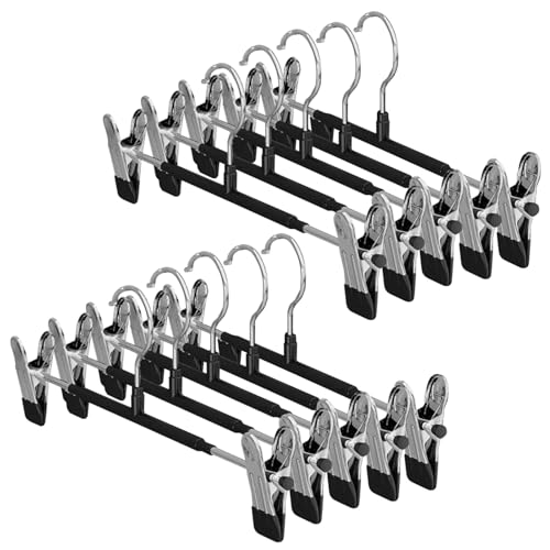 Dunkwckore 10 Pcs Perchas para Pantalones, Perchas Faldasde Metal con Pinzas Clips Antideslizantes Ajustables, Colgadores Falda Ahorran Espacio para Colgar Ropa Abrigo Prenda Jeans Perchas, Negro