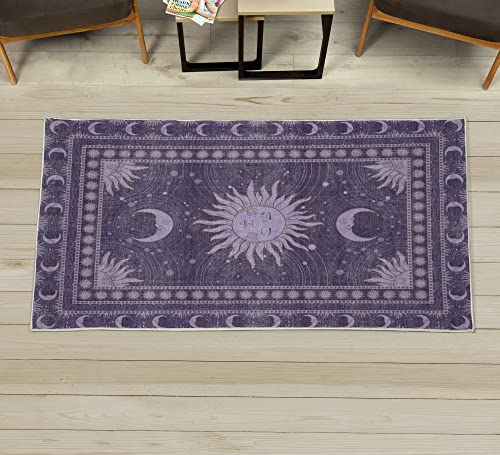 Ambesonne Sun and Moon Decorative Rug, Bohemian Artwork Design of Crescent Solar Ornament Esoteric Stars Ornaments, Quality Carpet for Bedroom Dorm and Living Room, 2' 2