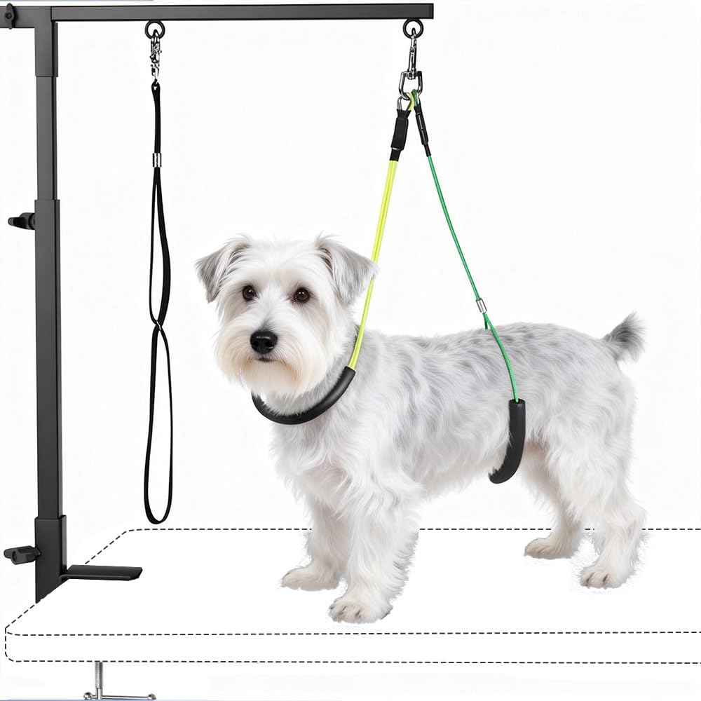 Gziztx Dog Grooming Arm with Clamp, Pet Grooming Table Arm with Two No Sit Haunch Holder, 35 inch Height Adjustable Pet Grooming Supplies for Medium & Small Pets